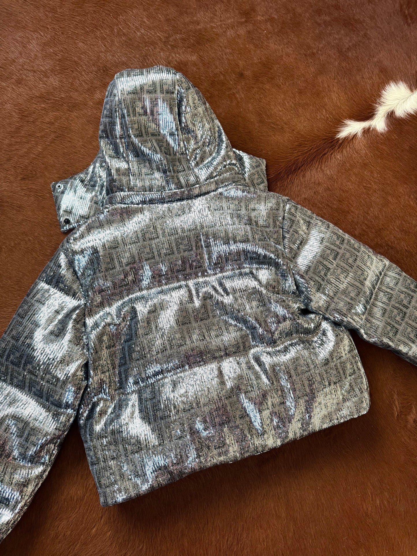 Pre-owned Fendi Silver Full Bomber Down Jacket