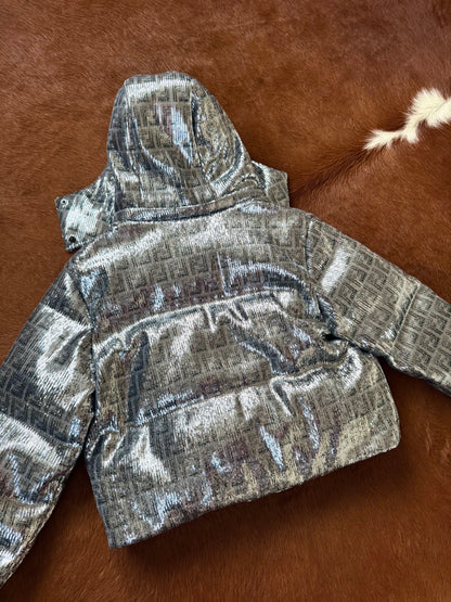 Pre-owned Fendi Silver Full Bomber Down Jacket