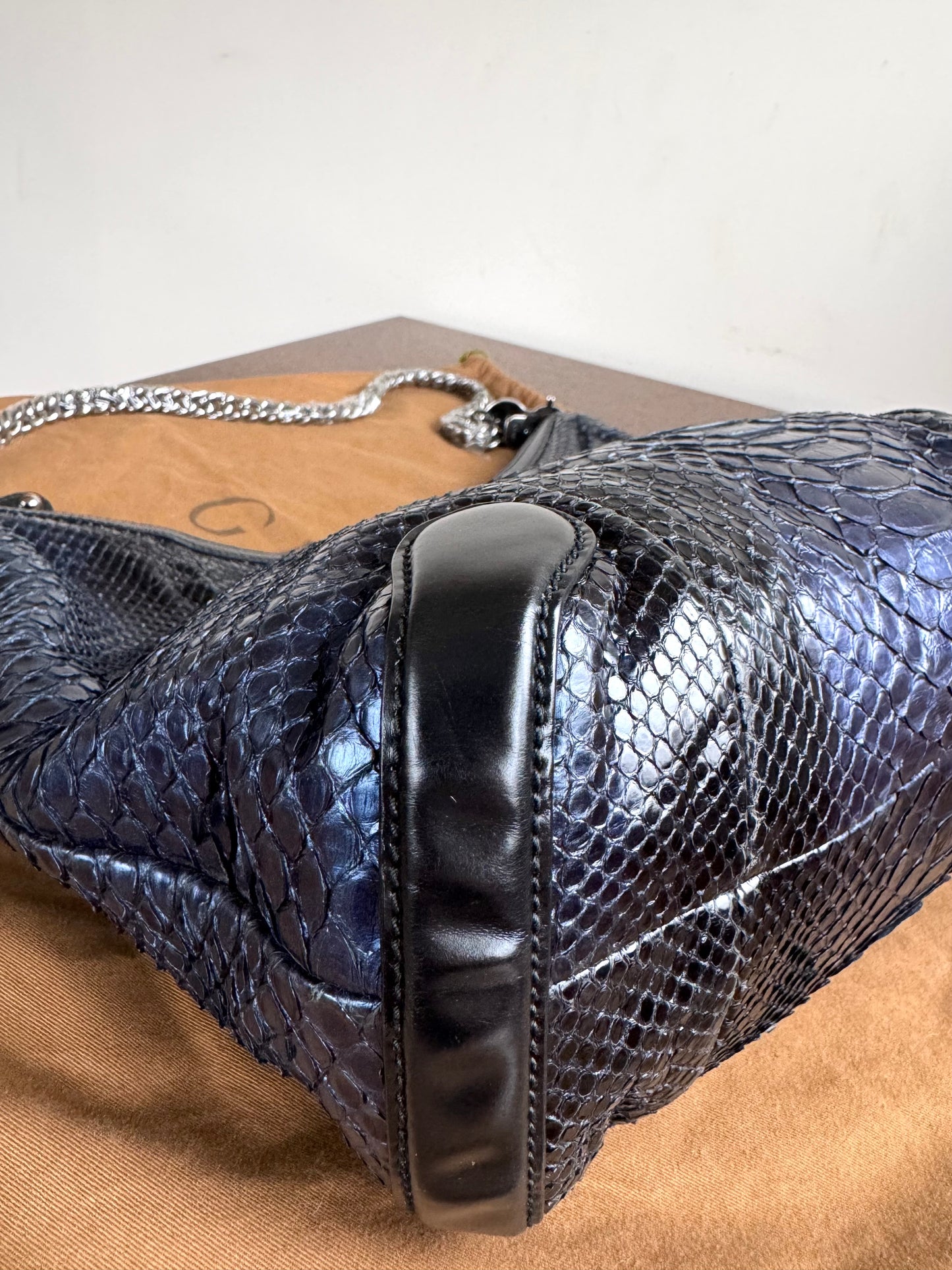 Pre-owned Gucci Galaxy Python Metallic Blue Hobo Bag