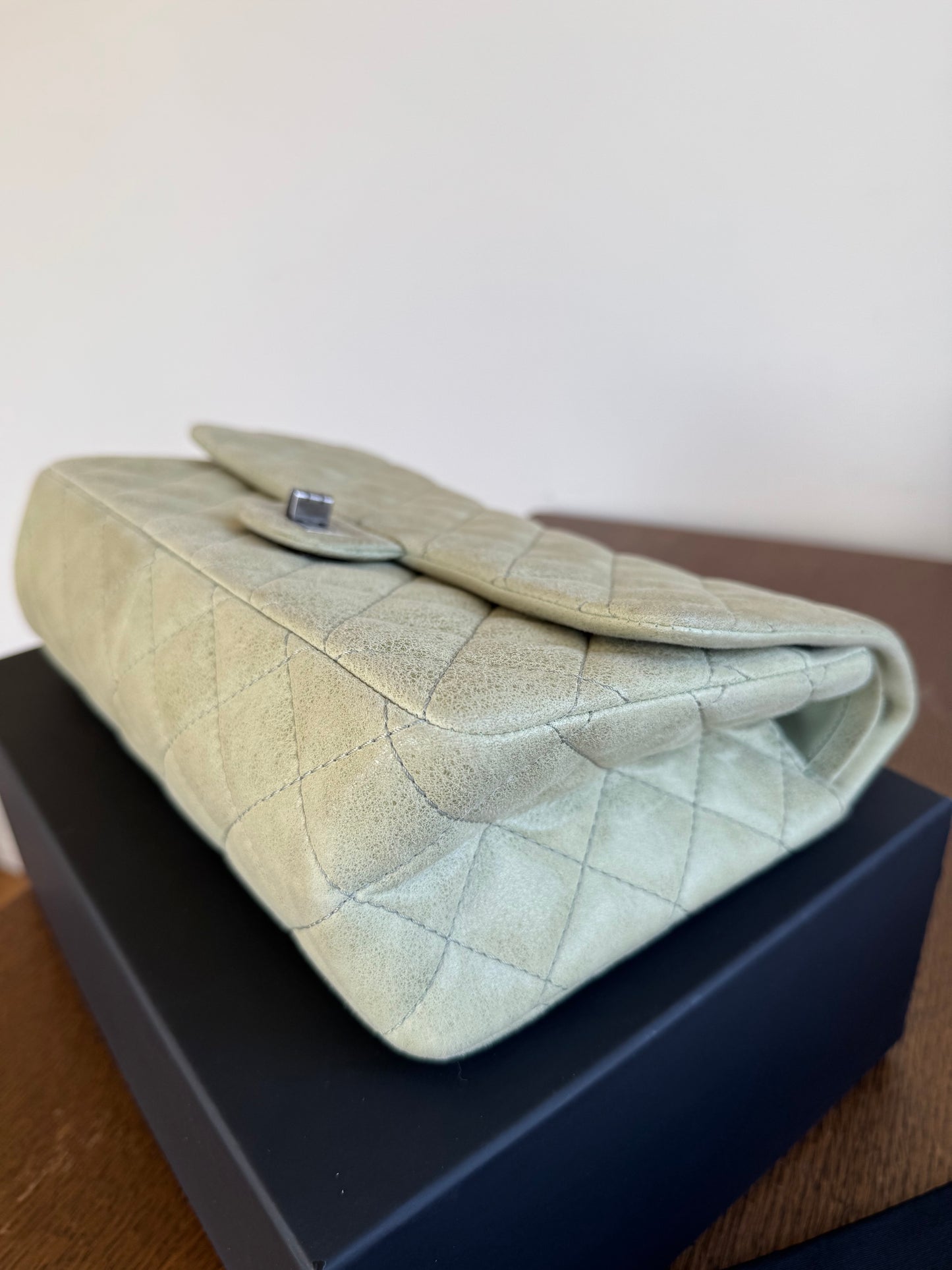 Pre-owned Chanel 2.55 Reissue Large 226 Pistachio Green Nubuck Flap Bag
