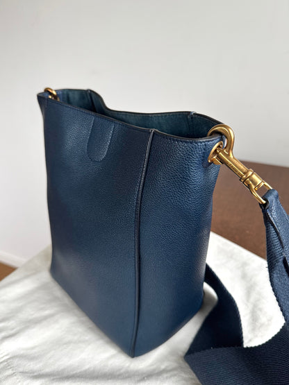 Pre-owned Céline Seau Sangle Small Navy Calfskin Tote Bag