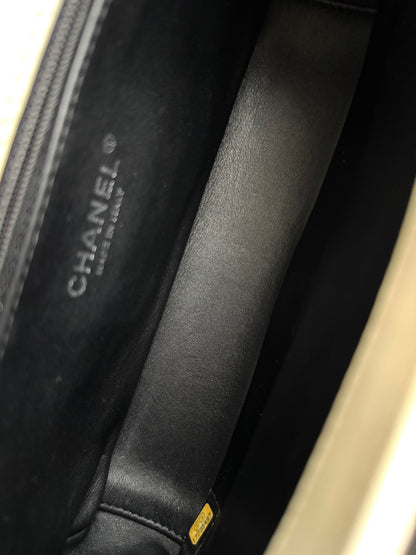 Pre-owned Chanel Boy Medium Off White Python Chain Around Flap Bag