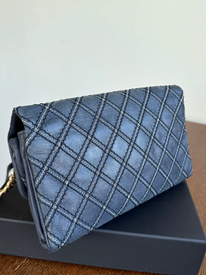 Pre-owned Chanel CC Stitch Quilted Blue Iridescent Leather Flap Bag