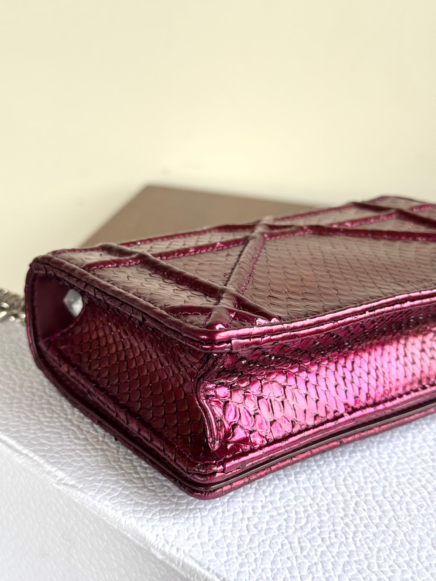 Pre-owned Dior Diorama Mini Metallic Rose Python Flap Bag