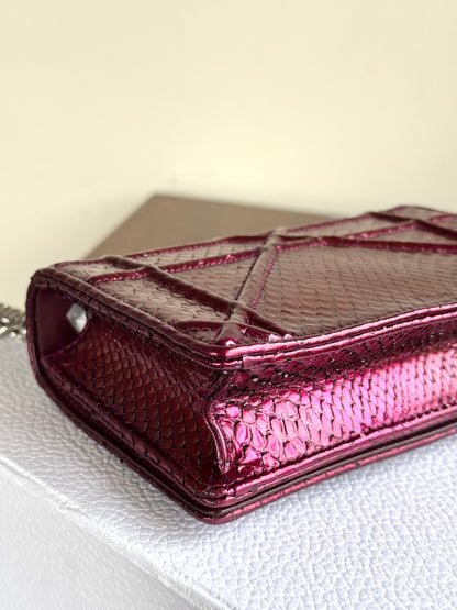 Pre-owned Dior Diorama Mini Metallic Rose Python Flap Bag