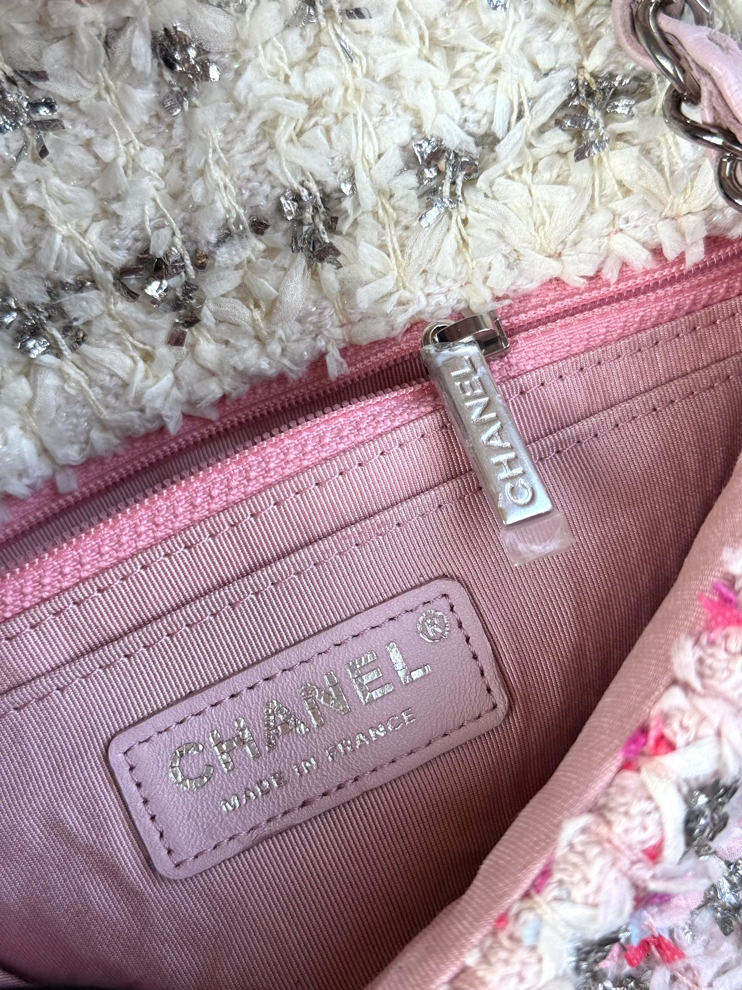 Pre-owned Chanel Timeless Mini Rectangle Pink Tweed Flap Bag