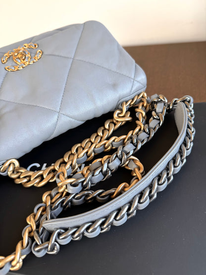 Pre-owned Chanel 19 Small Grey Lambskin Flap Bag