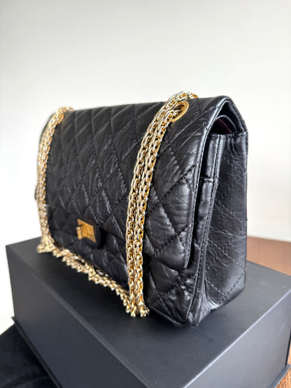 Pre-owned Chanel 2.55 Reissue Large 226 Black Calfskin Flap Bag