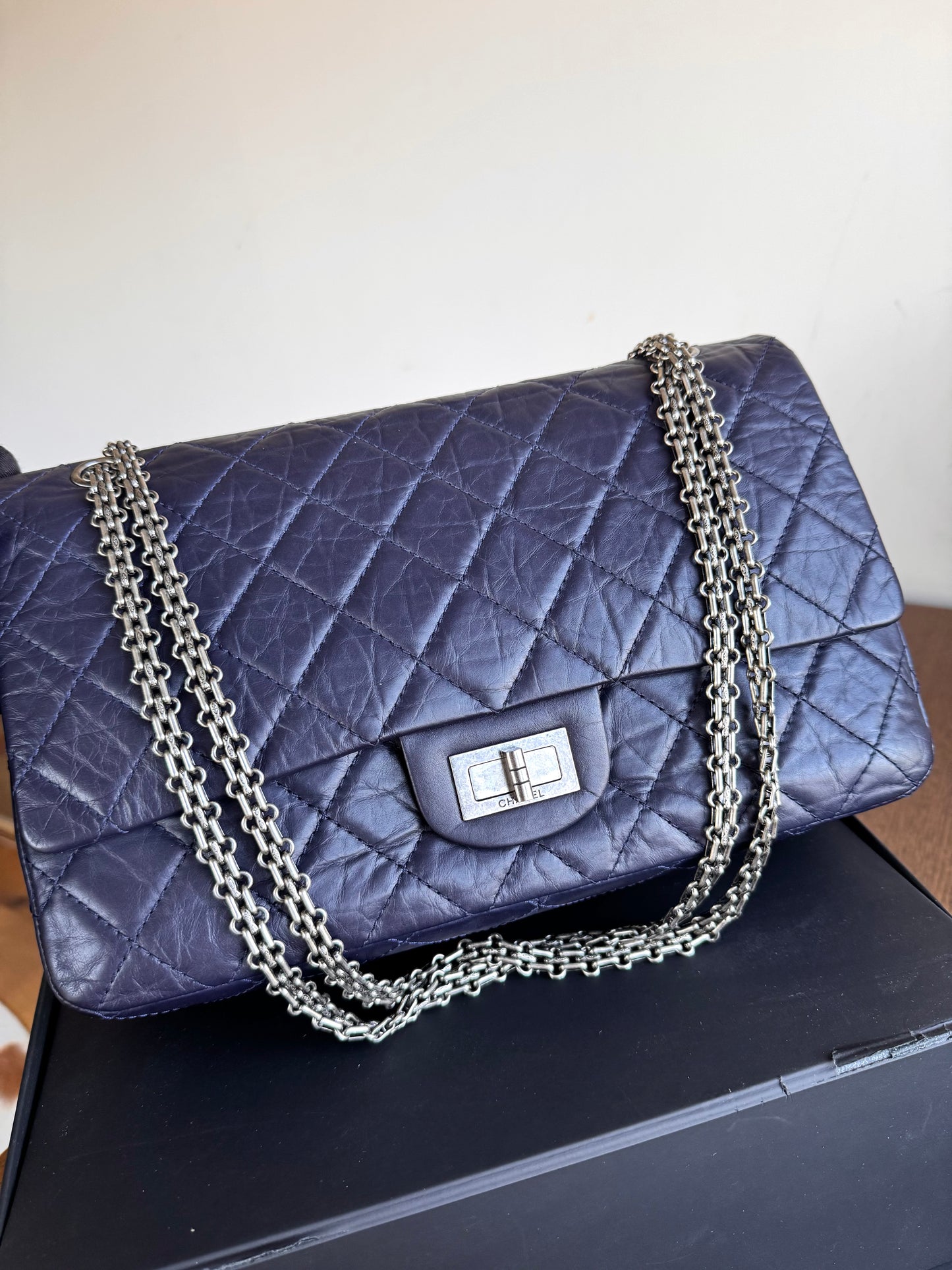Pre-owned Chanel 2.55 Reissue Maxi 227 Purple Calfskin Flap Bag