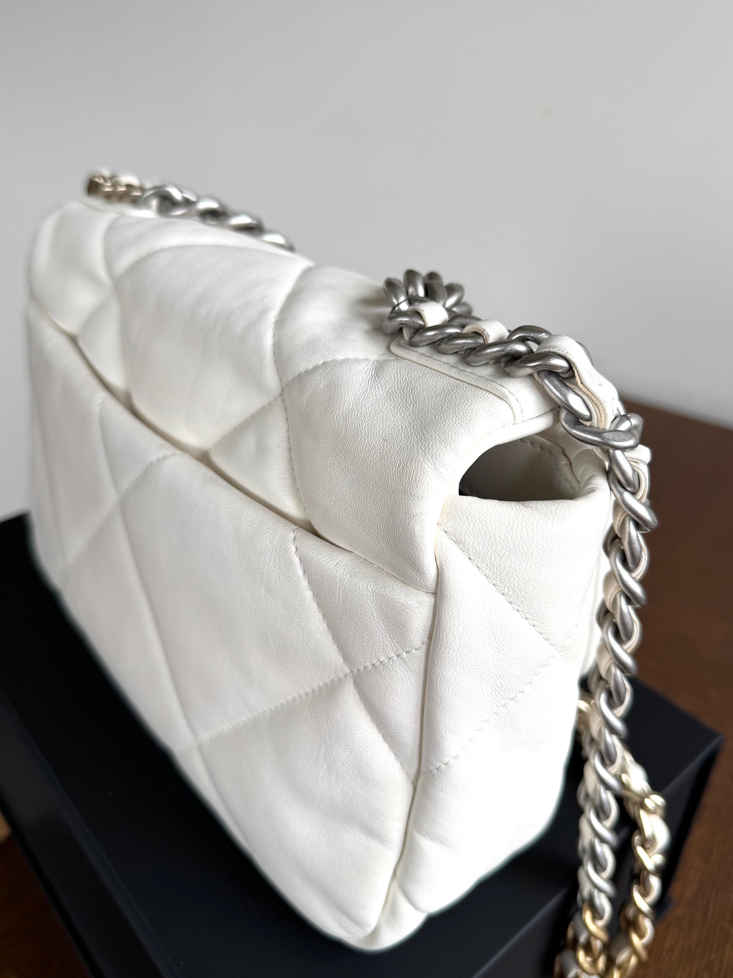 Pre-owned Chanel 19 Small Creamy White Lambskin Flap Bag
