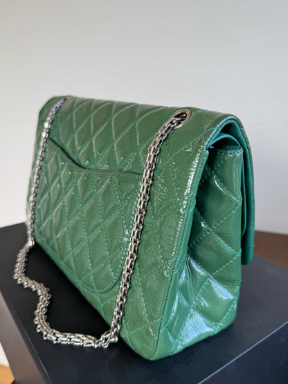 Pre-owned Chanel 2.55 Reissue Maxi 227 Dark Green Patent Leather Flap Bag
