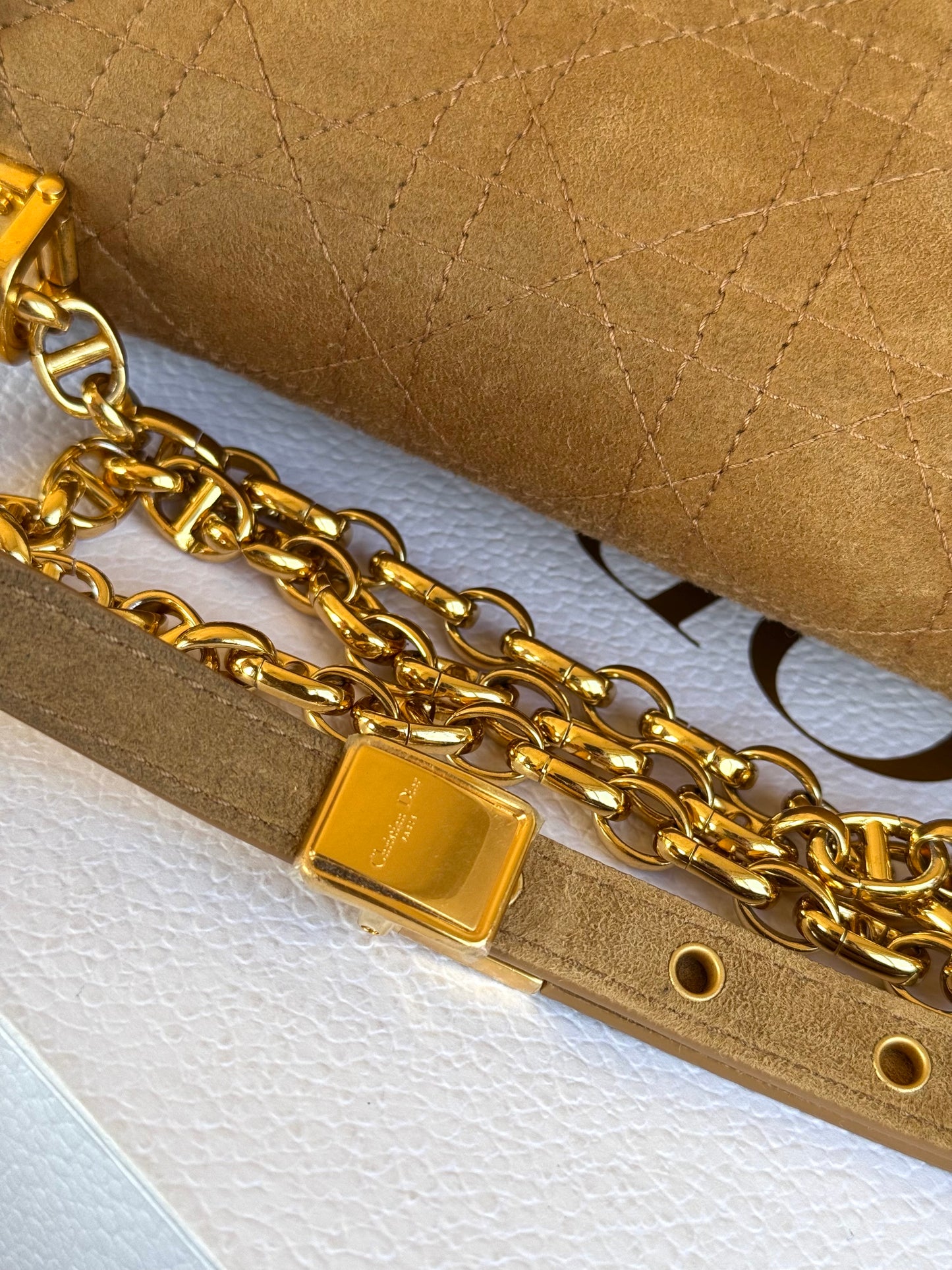 Pre-owned Dior Caro Large Camel Shearling Cannage Flap Bag