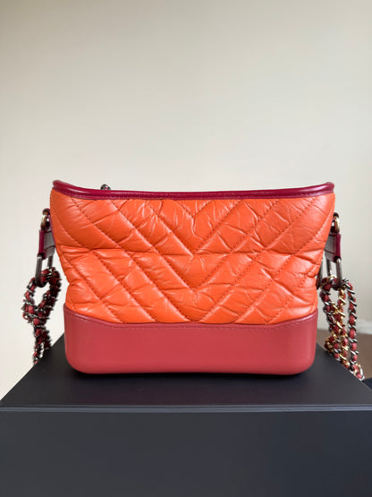 Pre-owned Chanel Gabrielle Small Orange Red Leather Hobo Bag