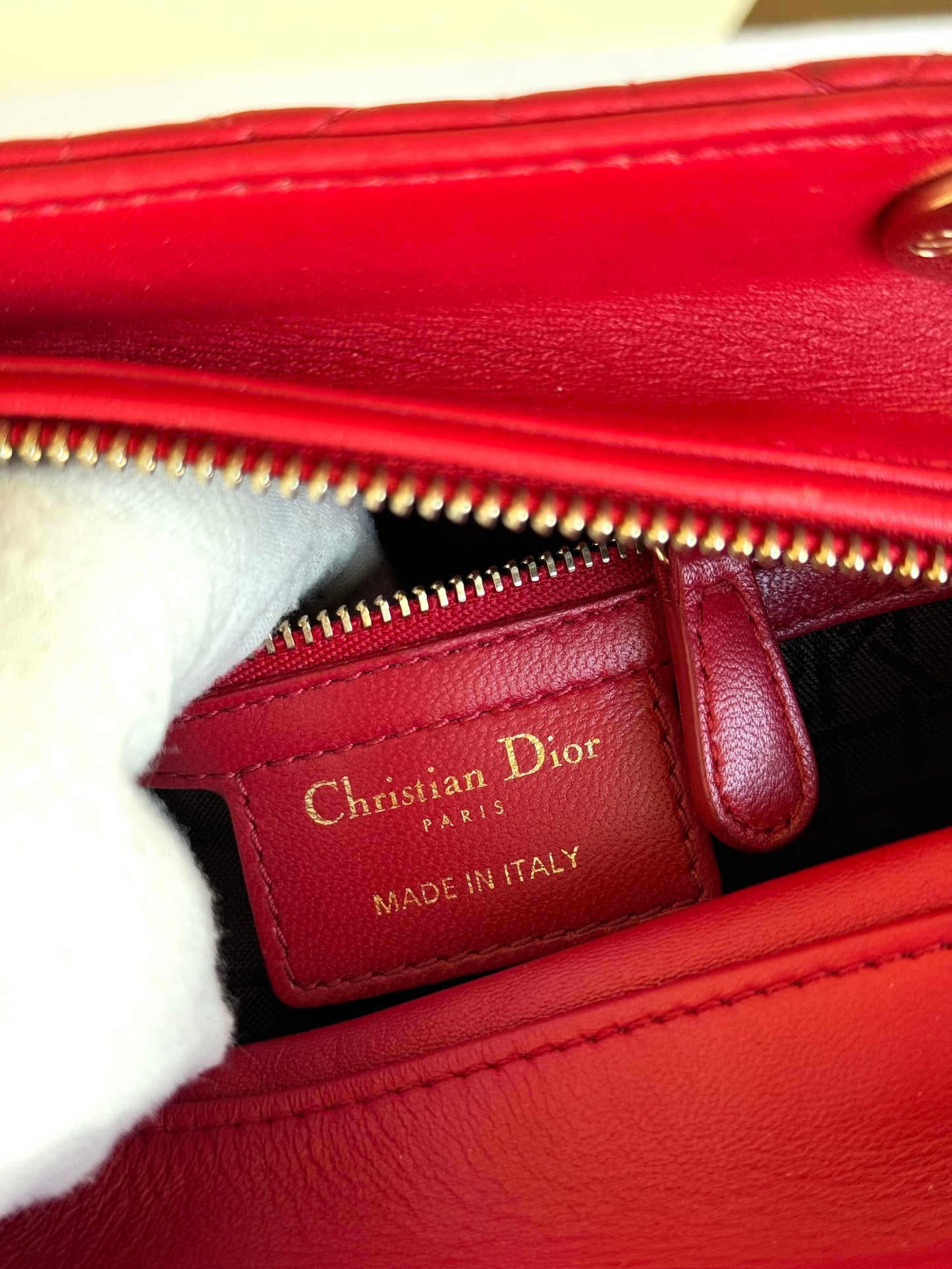 Pre-owned Dior Lady Dior Medium Red Lambskin Bag