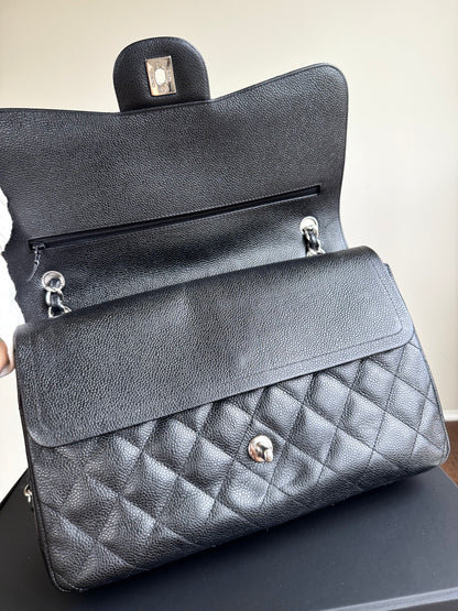 Pre-owned Chanel Timeless Classic Jumbo Black Caviar Flap Bag