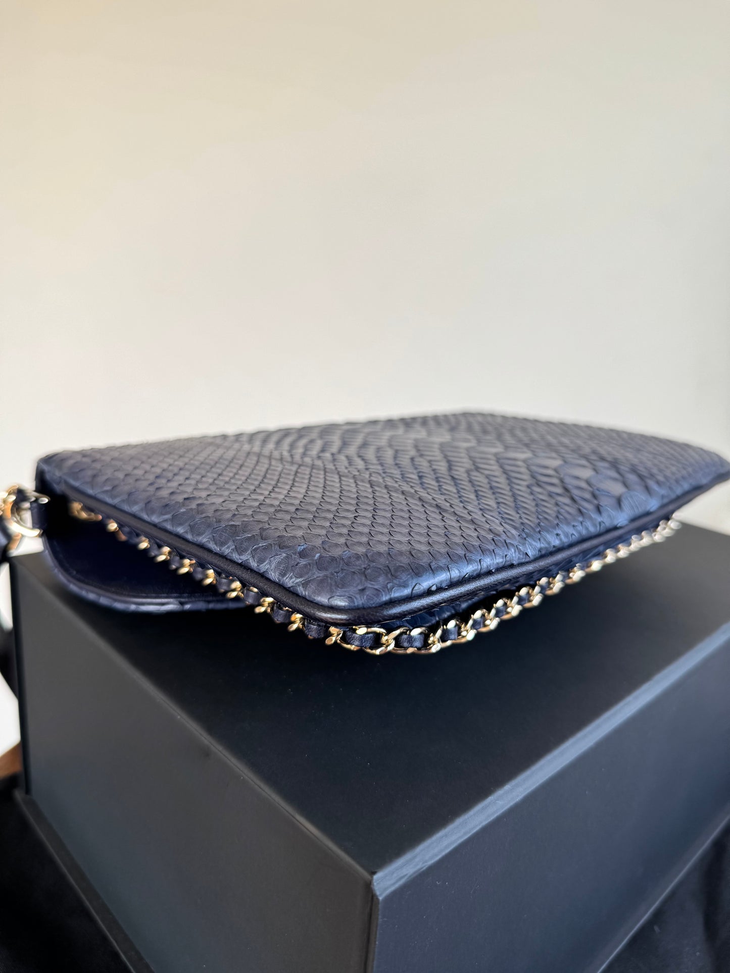 Pre-owned Chanel CC Chain Python Navy Flap Bag
