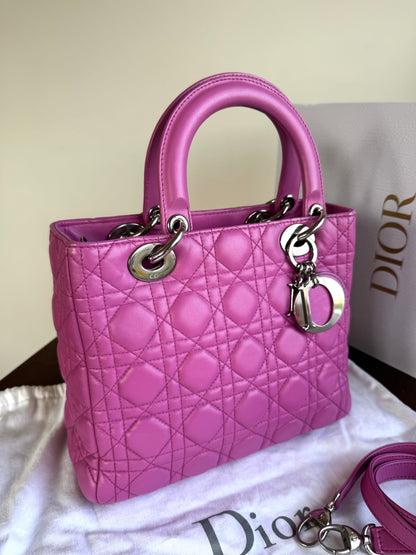 Pre-owned Dior Lady Dior Medium Pink Lambskin Bag