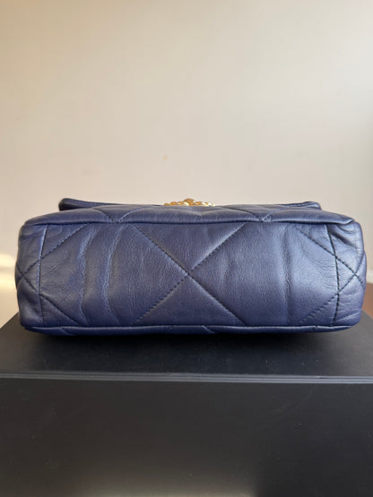 Pre-owned Chanel 19 Small Navy Lambskin Flap Bag