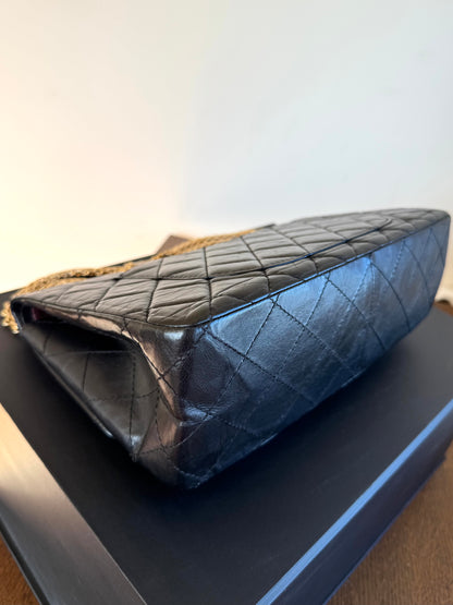 Pre-owned Chanel 2.55 Reissue Maxi 227 Black Calfskin Flap Bag