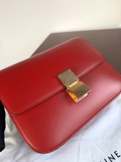 Pre-owned Celine Classic Box Medium Red Leather Bag