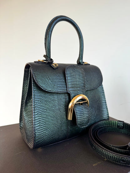 Pre-owned Delvaux Brillant Mini Metallic Dark Green Lizard Bag