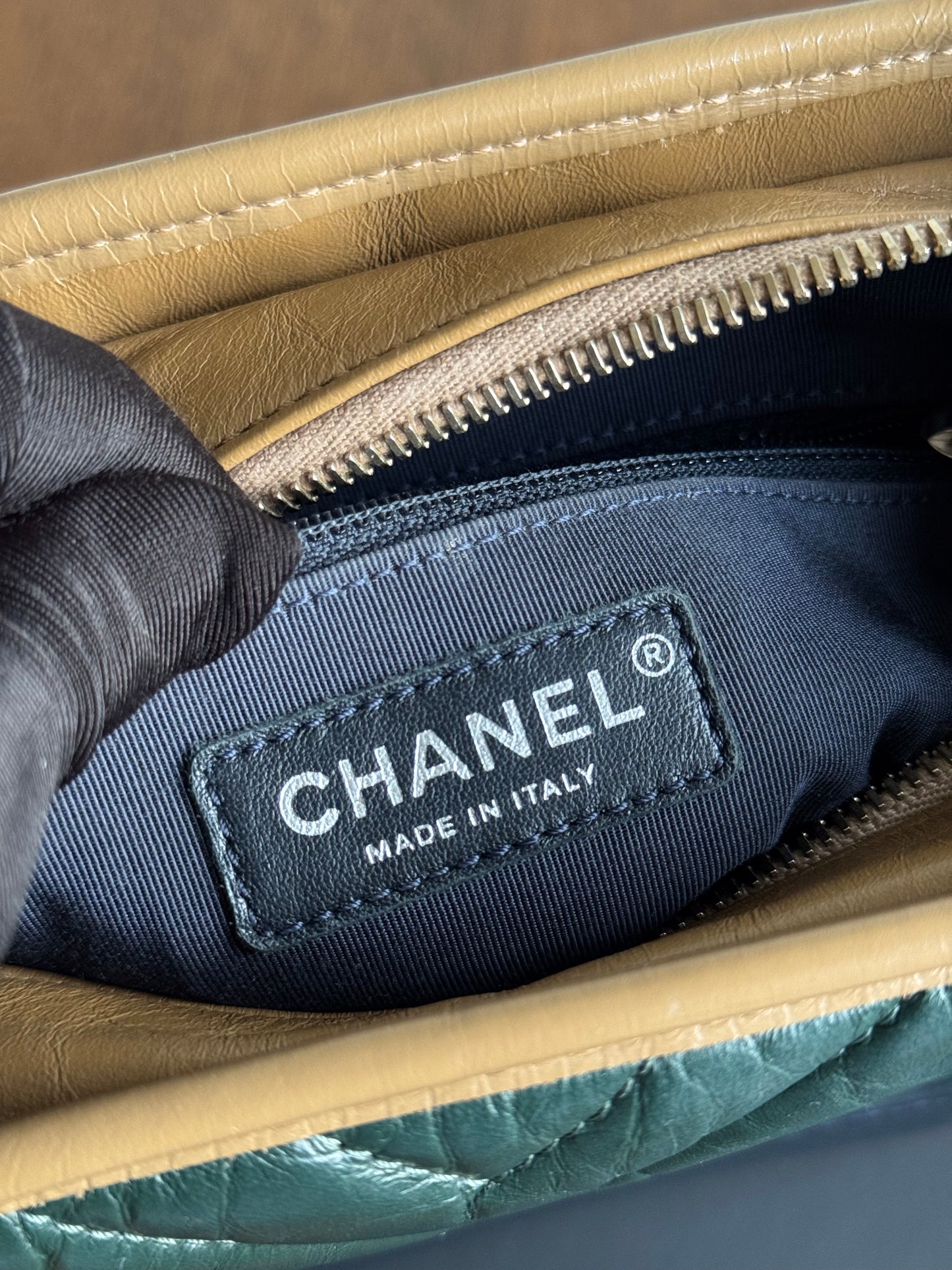 Pre-owned Chanel Gabrielle Small V-stitch Dark Green Leather Hobo Bag Limited Color