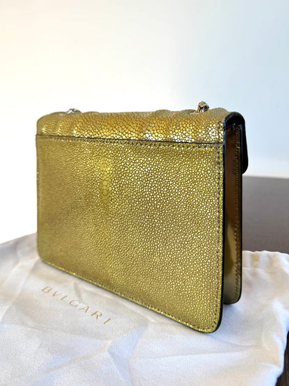 Pre-owned Bvlgari Serpenti Forever Small Gold Stingray Shoulder Bag