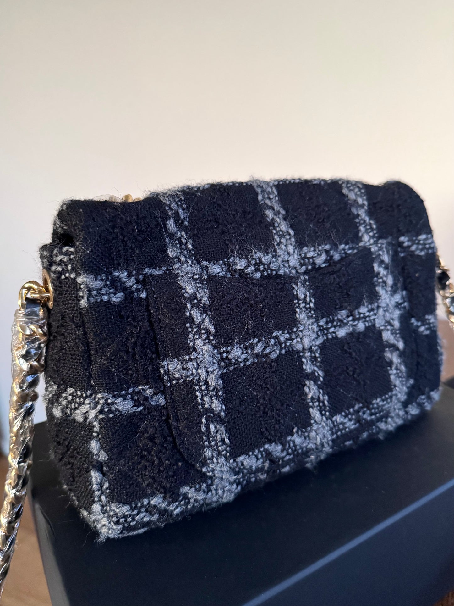 Pre-owned Chanel 19 Small Black Tweed Flap Bag