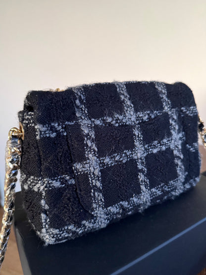 Pre-owned Chanel 19 Small Black Tweed Flap Bag