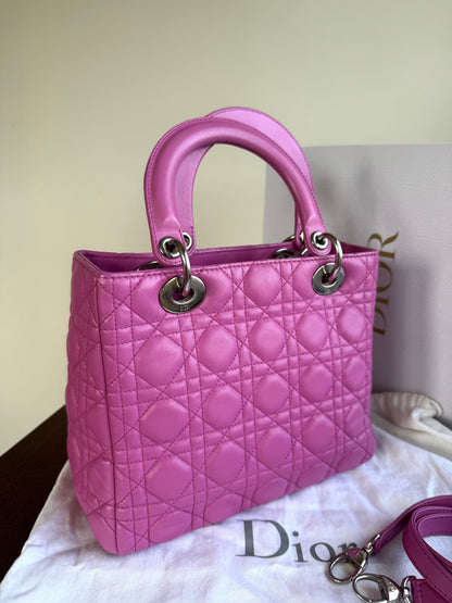 Pre-owned Dior Lady Dior Medium Pink Lambskin Bag