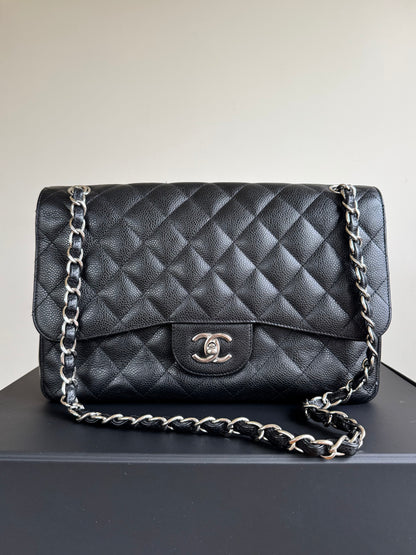 Pre-owned Chanel Timeless Classic Jumbo Black Caviar Flap Bag