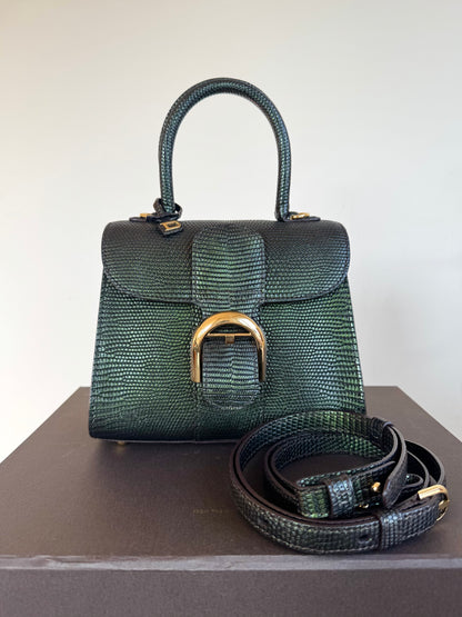 Pre-owned Delvaux Brillant Mini Metallic Dark Green Lizard Bag