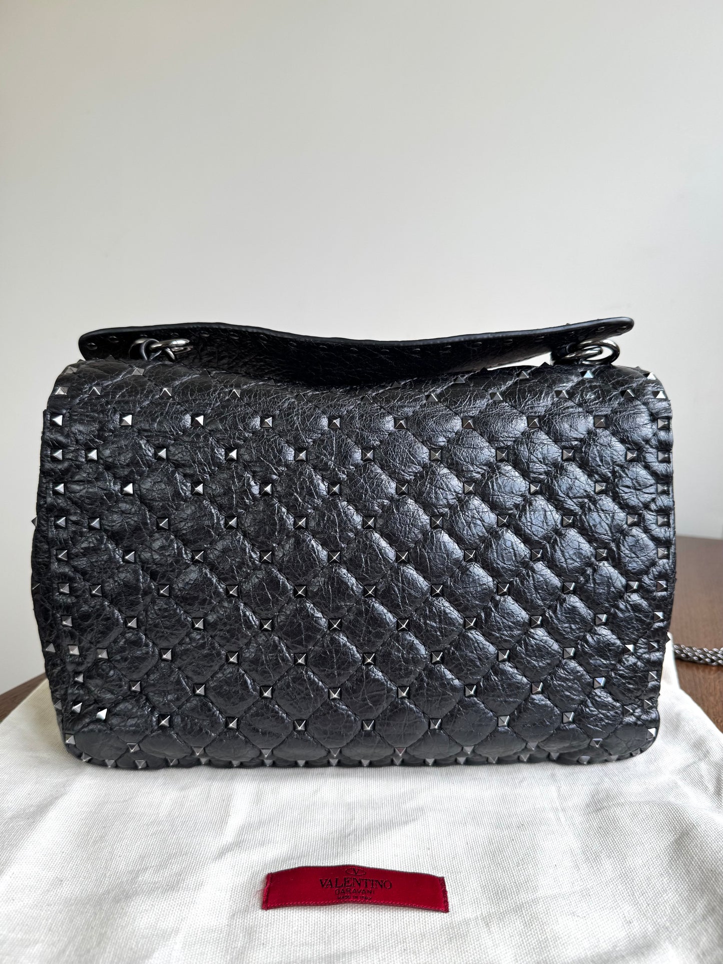 Pre-owned Valentino Garavani Rockstud Spike Large Black Leather Bag
