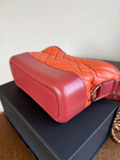 Pre-owned Chanel Gabrielle Small Orange Red Leather Hobo Bag