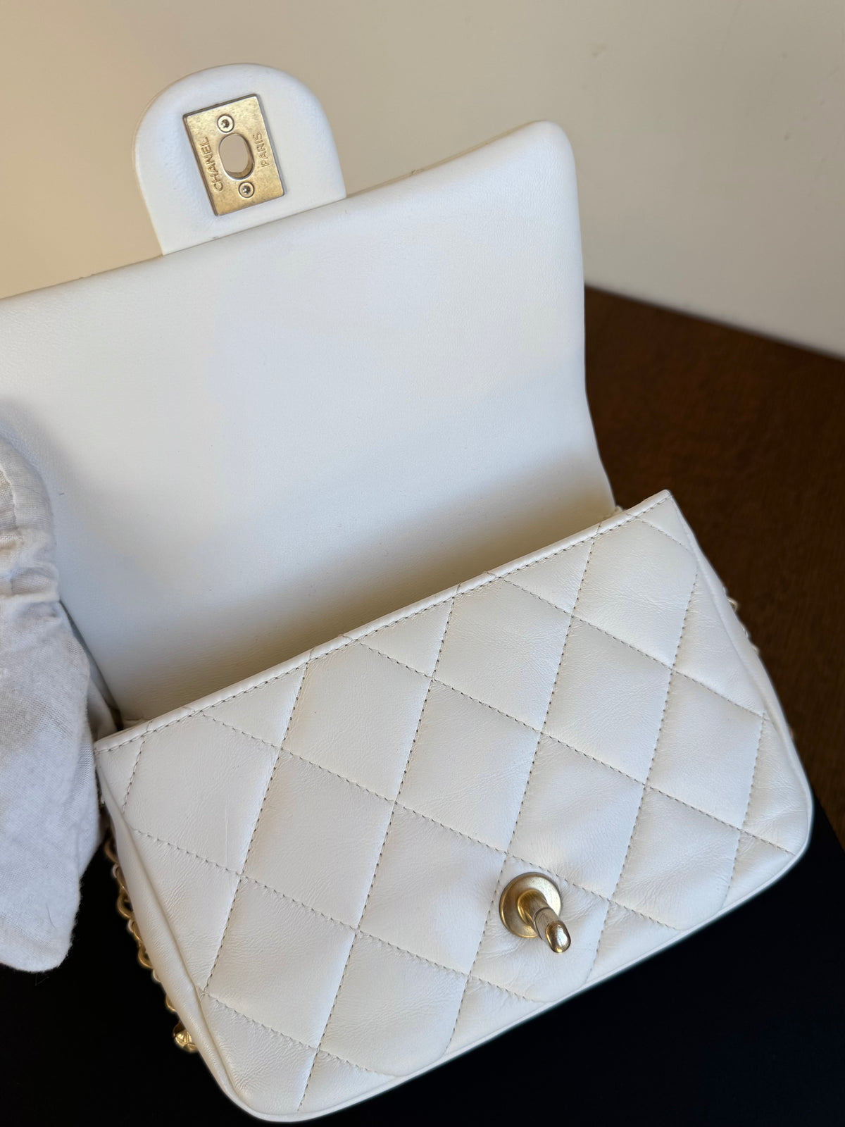 Pre-owned Chanel CC Mini Dynasty White Leather Flap Bag
