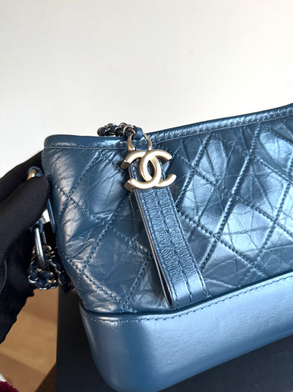 Pre-owned Chanel Gabrielle Small Marine Blue Leather Hobo Bag