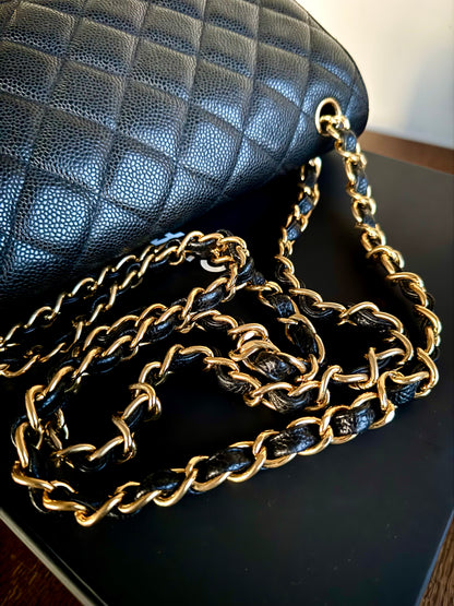 Pre-owned Chanel Timeless Classic Jumbo Black Caviar Flap Bag