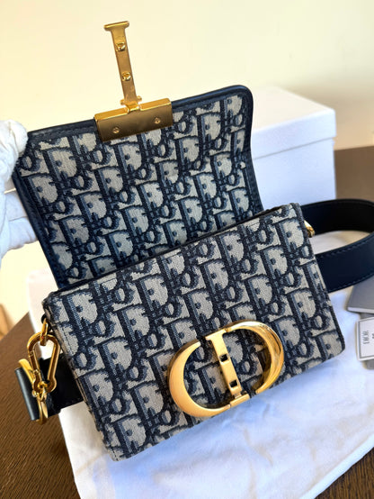 Pre-owned Dior 30 Montaigne Box Navy Canvas Leather Bag