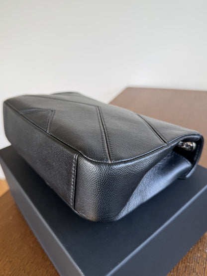 Pre-owned Chanel Marco Chevron Caviar Black Flap Bag