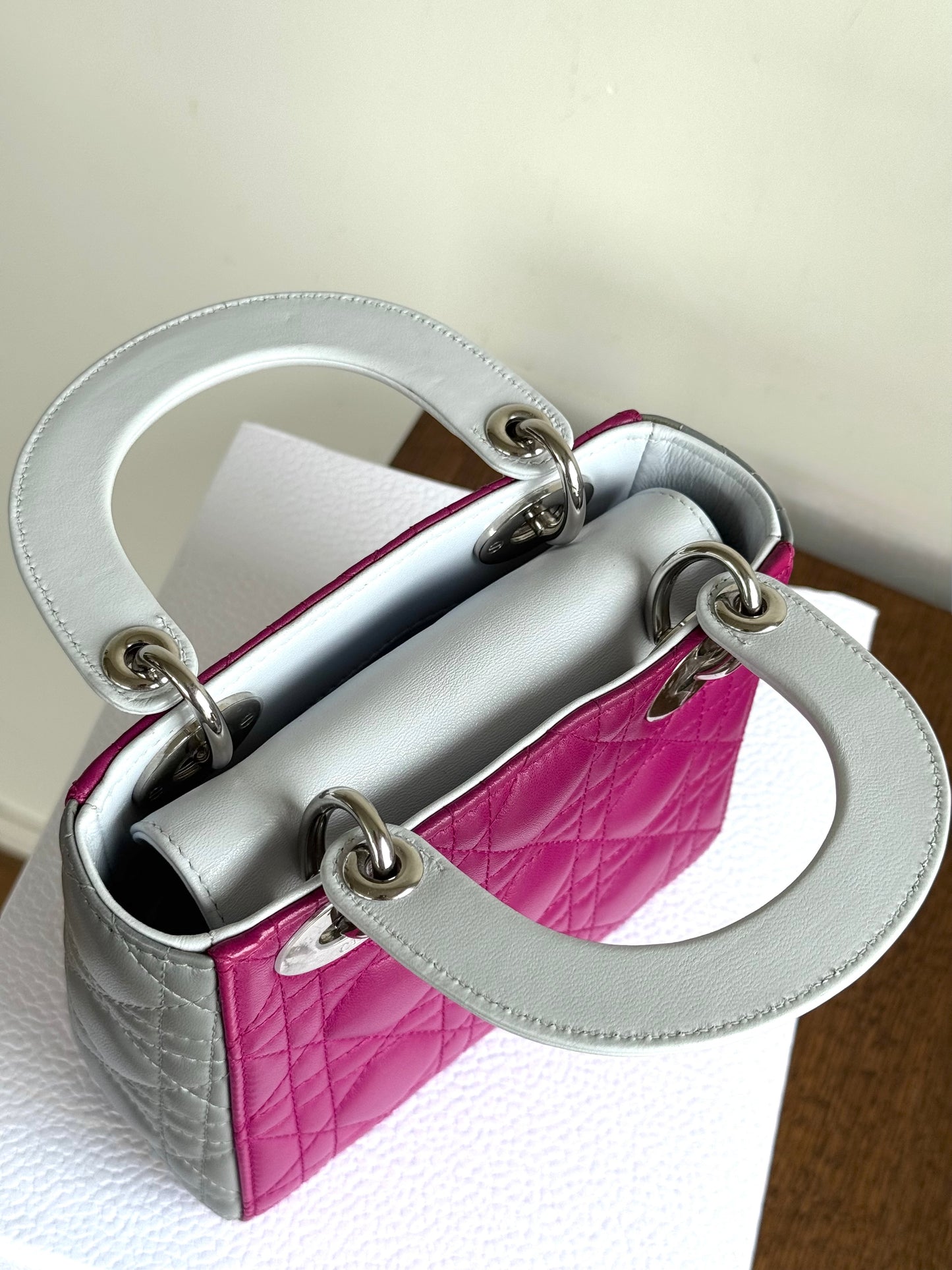 Pre-owned Dior Lady Dior Mini Multicolor Lambskin Cannage Bag