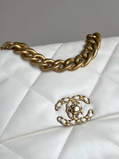 Pre-owned Chanel 19 Large White Lambskin Flap Bag