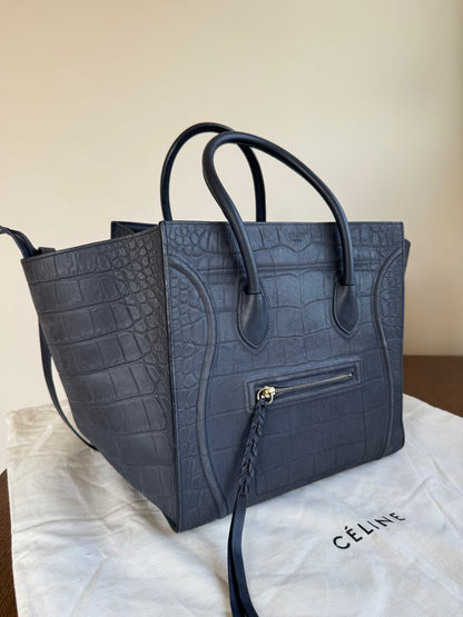 Pre-owned Céline Luggage Phantom Medium Dark Grey Crocodile Embossed Leather Tote Bag