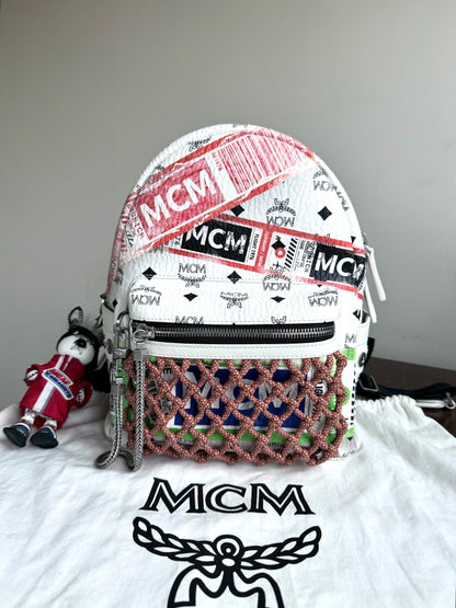 Pre-owned MCM Stark Small White In Flight Print Visetos Backpack