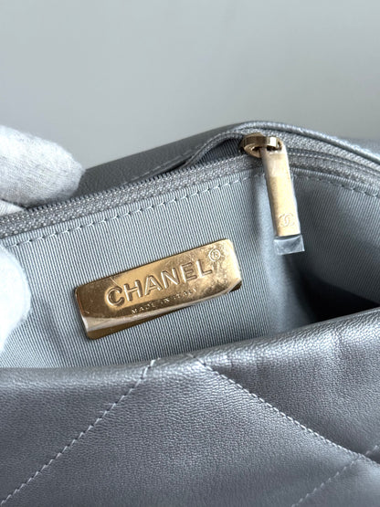 Pre-owned Chanel 19 Large Silver Lambskin Flap Bag