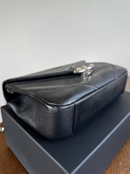 Pre-owned Chanel Marco Chevron Caviar Black Flap Bag
