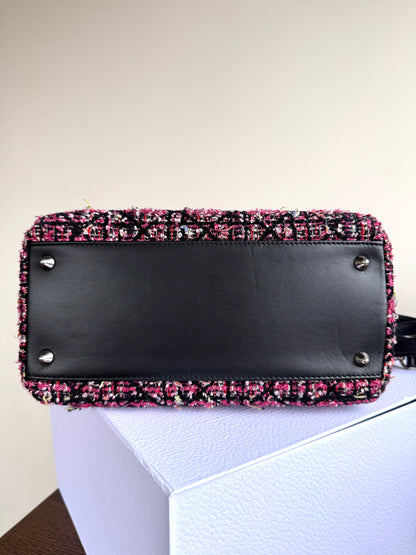 Pre-owned Dior Lady Dior Medium Black Pink Tweed Bag
