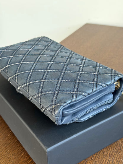 Pre-owned Chanel CC Stitch Quilted Blue Iridescent Leather Flap Bag