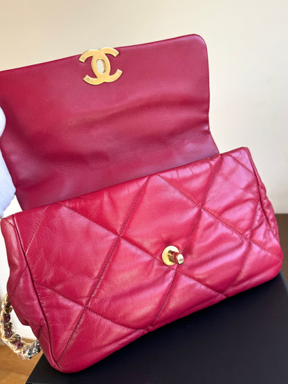 Pre-owned Chanel 19 Large Red Lambskin Flap Bag