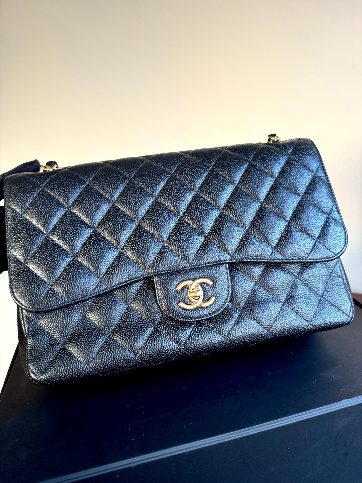 Pre-owned Chanel Timeless Classic Jumbo Black Caviar Flap Bag