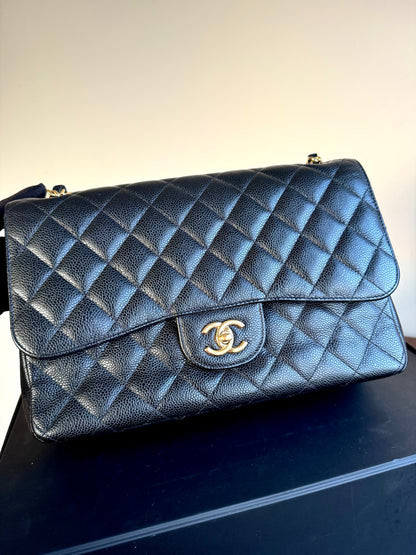 Pre-owned Chanel Timeless Classic Jumbo Black Caviar Flap Bag